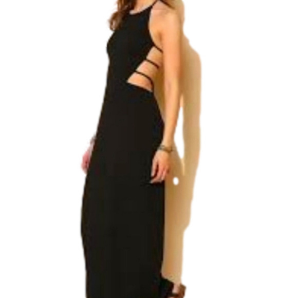 𝅺Black backless maxi tshirt dress small EUC - Picture 1 of 7